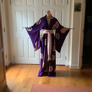 Japanese Kimono Traditional Vintage Wedding  handmade silk floor length & sash